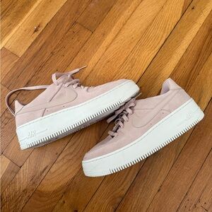 Nike Pink and White Air Force 1 Sneakers